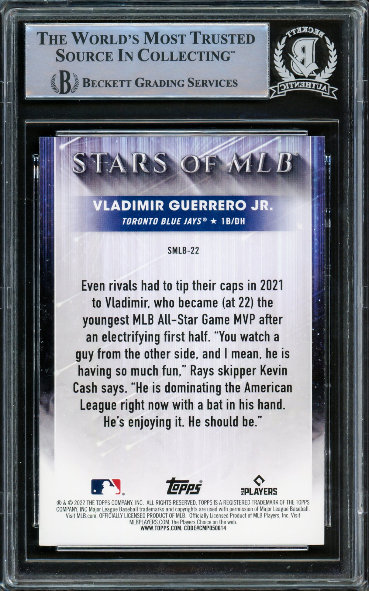 Vladimir Guerrero Jr. Autographed 2022 Topps Stars of MLB Card #SMLB-22 Toronto Blue Jays Beckett BAS Stock #219389