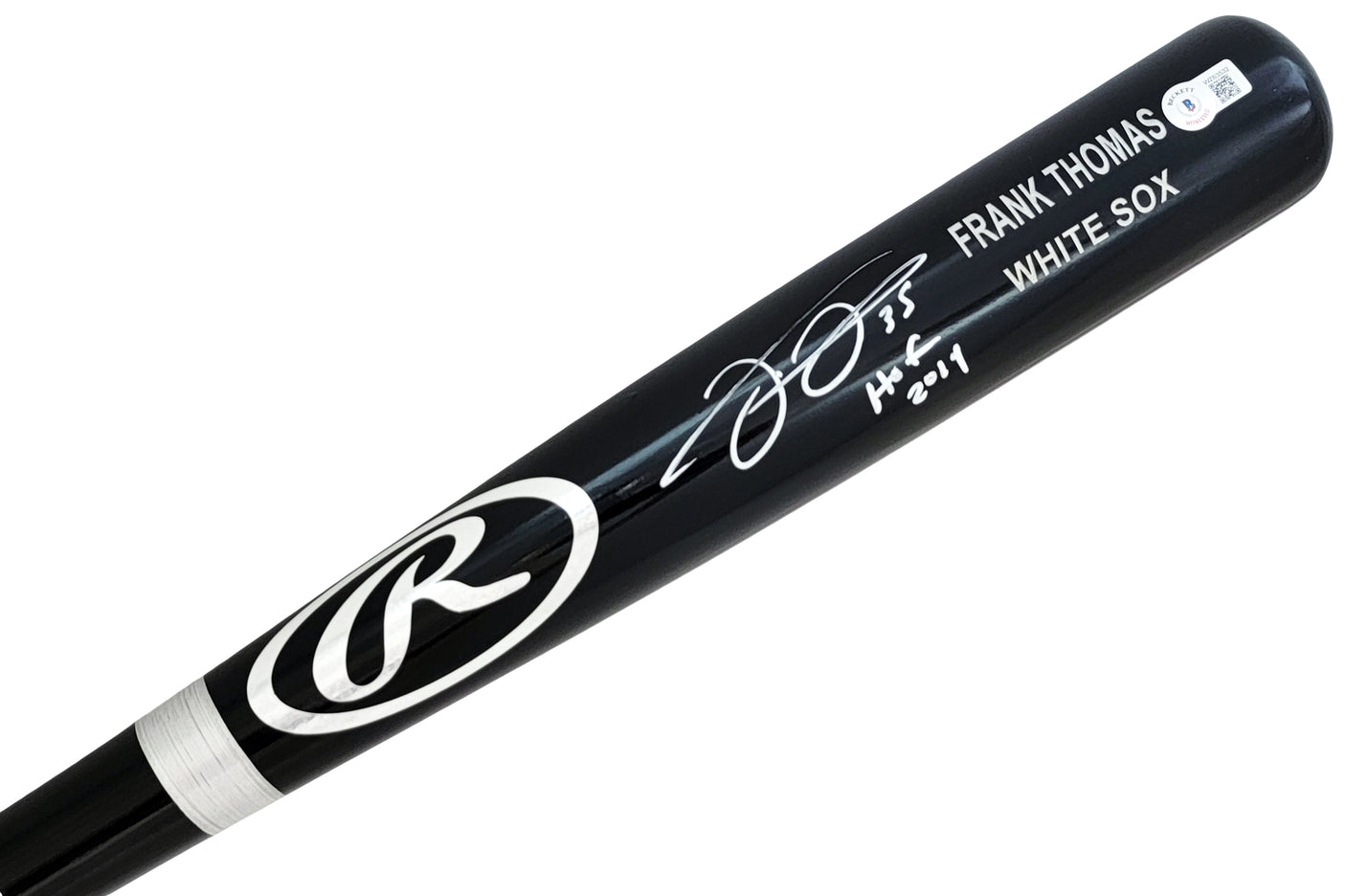 Frank Thomas Autographed Black Rawlings Game Model Bat Chicago White Sox "HOF 2014" Beckett BAS Witness Stock #208241