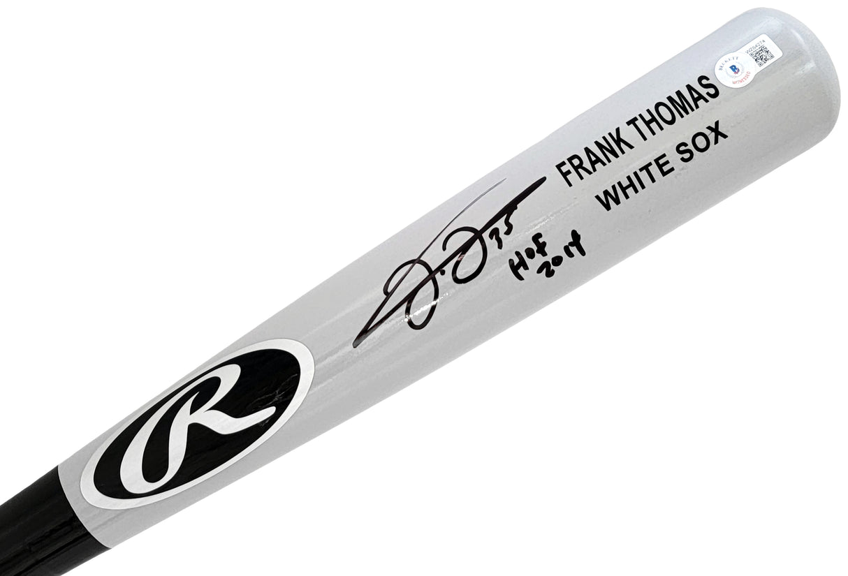 Frank Thomas Autographed Gray Rawlings Game Model Bat Chicago White Sox "HOF 2014" Beckett BAS Witness Stock #208242