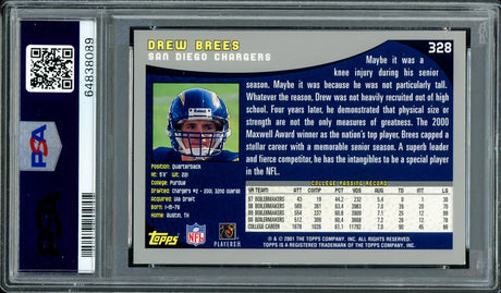 Drew Brees Autographed 2001 Topps Rookie Card #328 New Orleans Saints PSA 8 Auto Grade Gem Mint 10 PSA/DNA #64838089