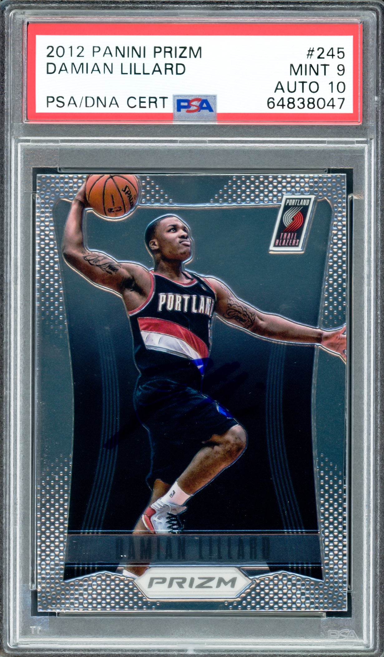 Damian Lillard Autographed 2012 Panini Prizm Rookie Card #245 Portland Trail Blazers PSA 9 Auto Grade Gem Mint 10 On Card PSA/DNA #64838047
