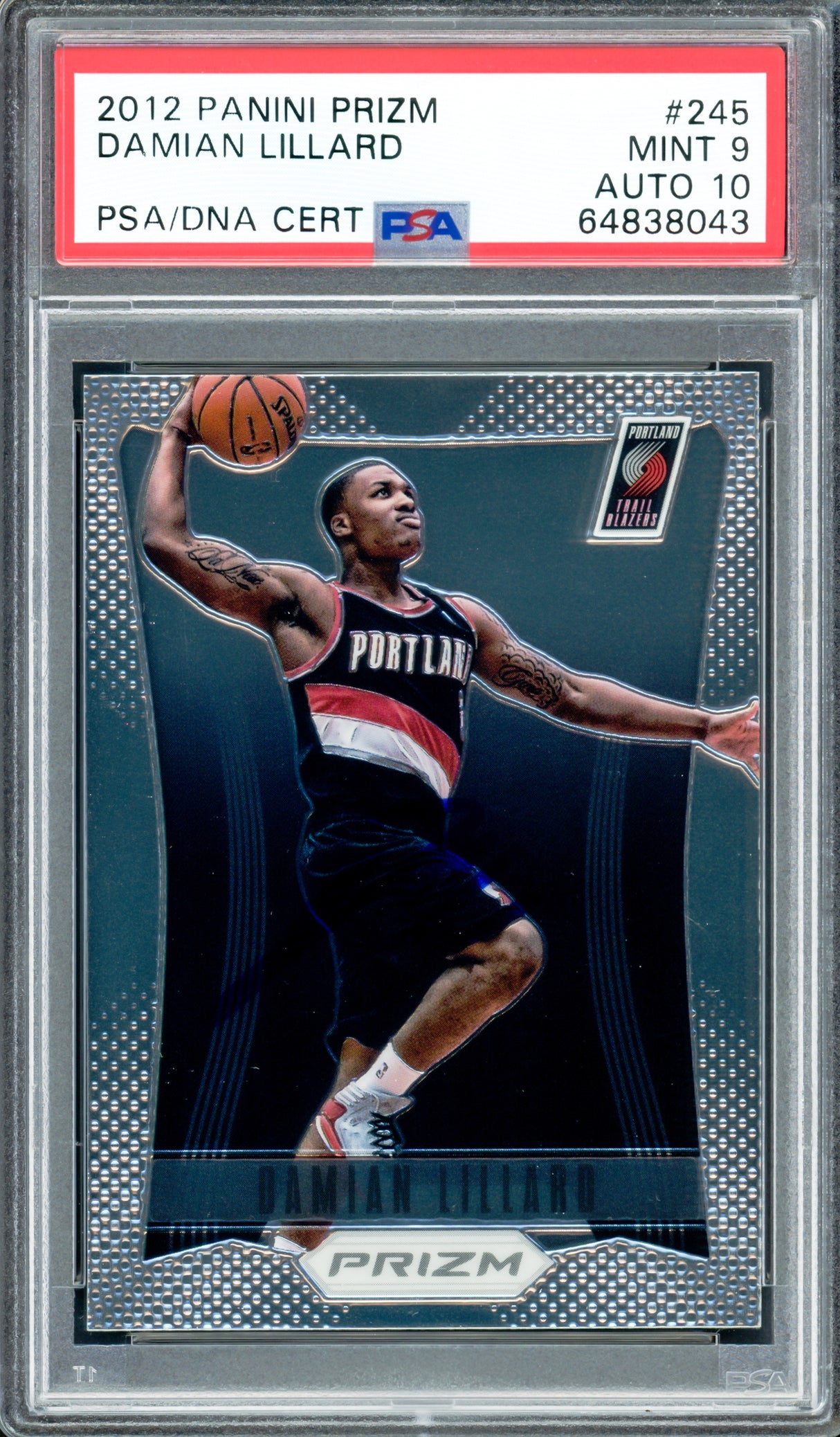Damian Lillard Autographed 2012-13 Panini Prizm Rookie Card #245 Portland Trail Blazers PSA 9 Auto Grade Gem Mint 10 On Card PSA/DNA #64838043