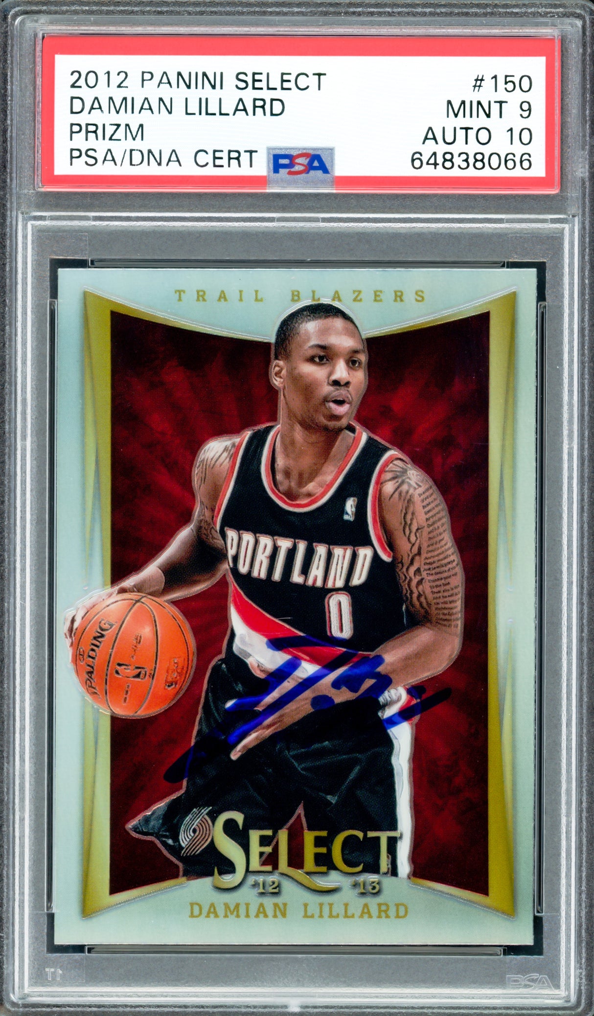 Damian Lillard Autographed 2012-13 Panini Select Silver Prizm Rookie Card #150 Portland Trail Blazers PSA 9 Auto Grade Gem Mint 10 On Card Highest Graded PSA/DNA #64838066