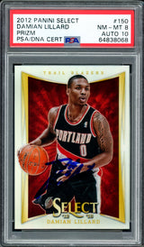 Damian Lillard Autographed 2012-13 Panini Select Silver Prizm Rookie Card #150 Portland Trail Blazers PSA 8 Auto Grade Gem Mint 10 On Card PSA/DNA #64838068