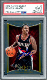 Damian Lillard Autographed 2012-13 Panini Select Rookie Card #150 Portland Trail Blazers PSA 9 Auto Grade Gem Mint 10 On Card PSA/DNA #64838064