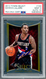 Damian Lillard Autographed 2012 Panini Select Rookie Card #150 Portland Trail Blazers PSA 9 Auto Grade Gem Mint 10 On Card PSA/DNA #64838064