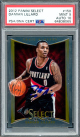 Damian Lillard Autographed 2012-13 Panini Select Rookie Card #150 Portland Trail Blazers PSA 9 Auto Grade Gem Mint 10 On Card PSA/DNA #64838065