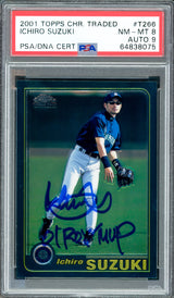 Ichiro Suzuki Autographed 2001 Topps Chrome Traded Rookie Card #T266 Seattle Mariners PSA 8 Auto Grade Mint 9 "01 ROY/MVP" PSA/DNA #64838075