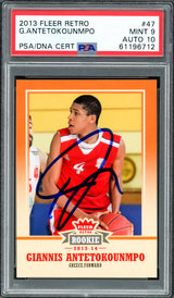 Giannis Antetokounmpo Autographed 2013 Fleer Retro Rookie Card #47 Milwaukee Bucks PSA 9 Auto Grade Gem Mint 10 PSA/DNA #61196712