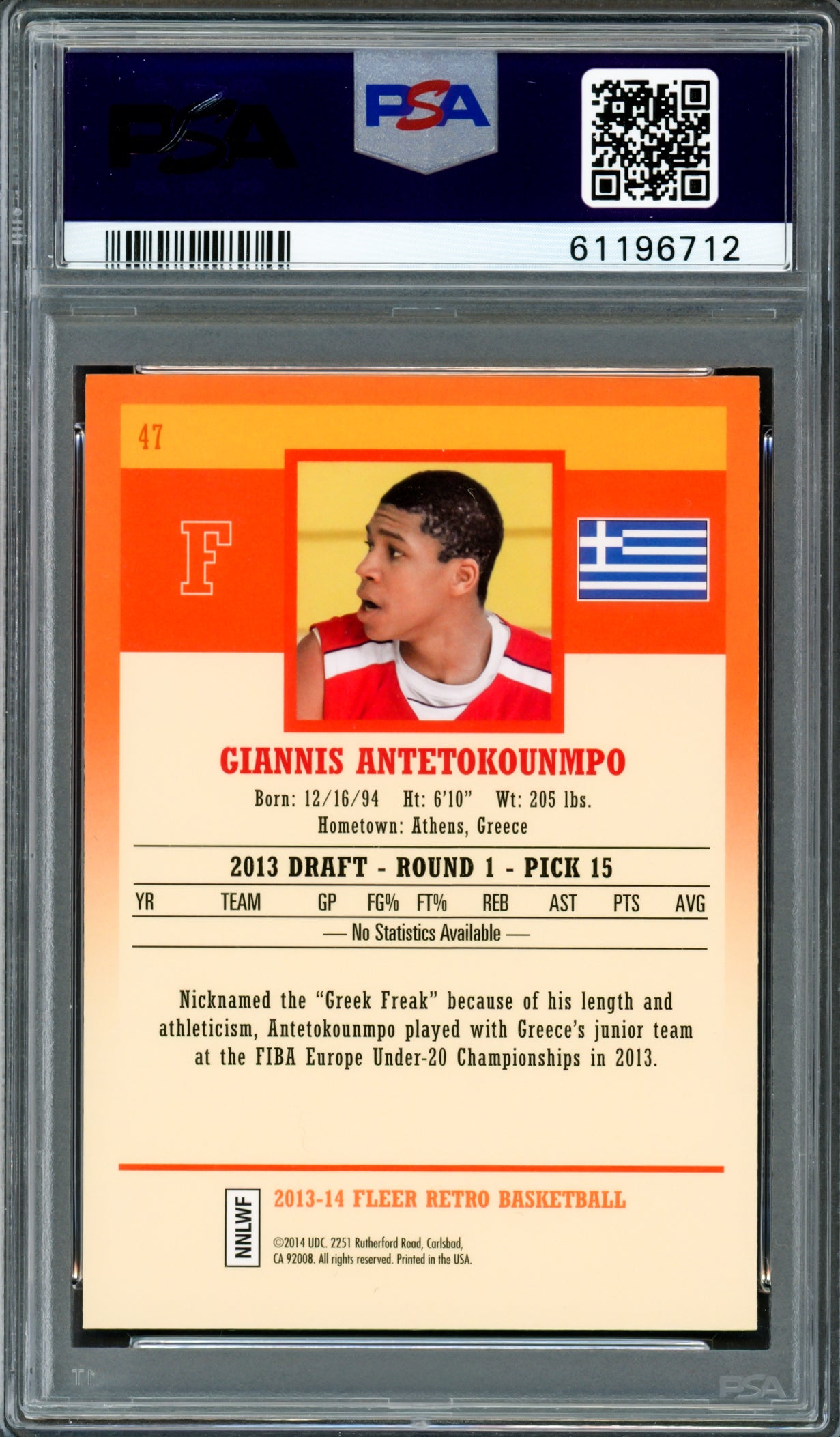Giannis Antetokounmpo Autographed 2013 Fleer Retro Rookie Card #47 Milwaukee Bucks PSA 9 Auto Grade Gem Mint 10 PSA/DNA #61196712