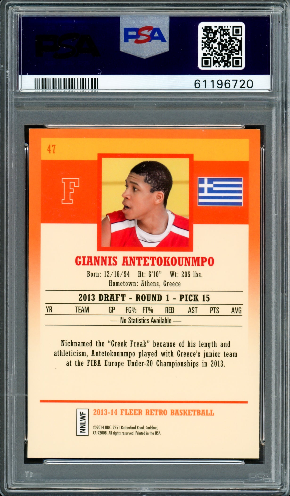 Giannis Antetokounmpo Autographed 2013 Fleer Retro Rookie Card #47 Milwaukee Bucks PSA 9 Auto Grade Gem Mint 10 PSA/DNA #61196720