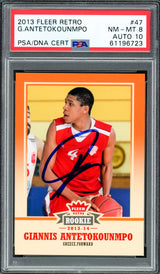 Giannis Antetokounmpo Autographed 2013 Fleer Retro Rookie Card #47 Milwaukee Bucks PSA 8 Auto Grade Gem Mint 10 PSA/DNA #61196723