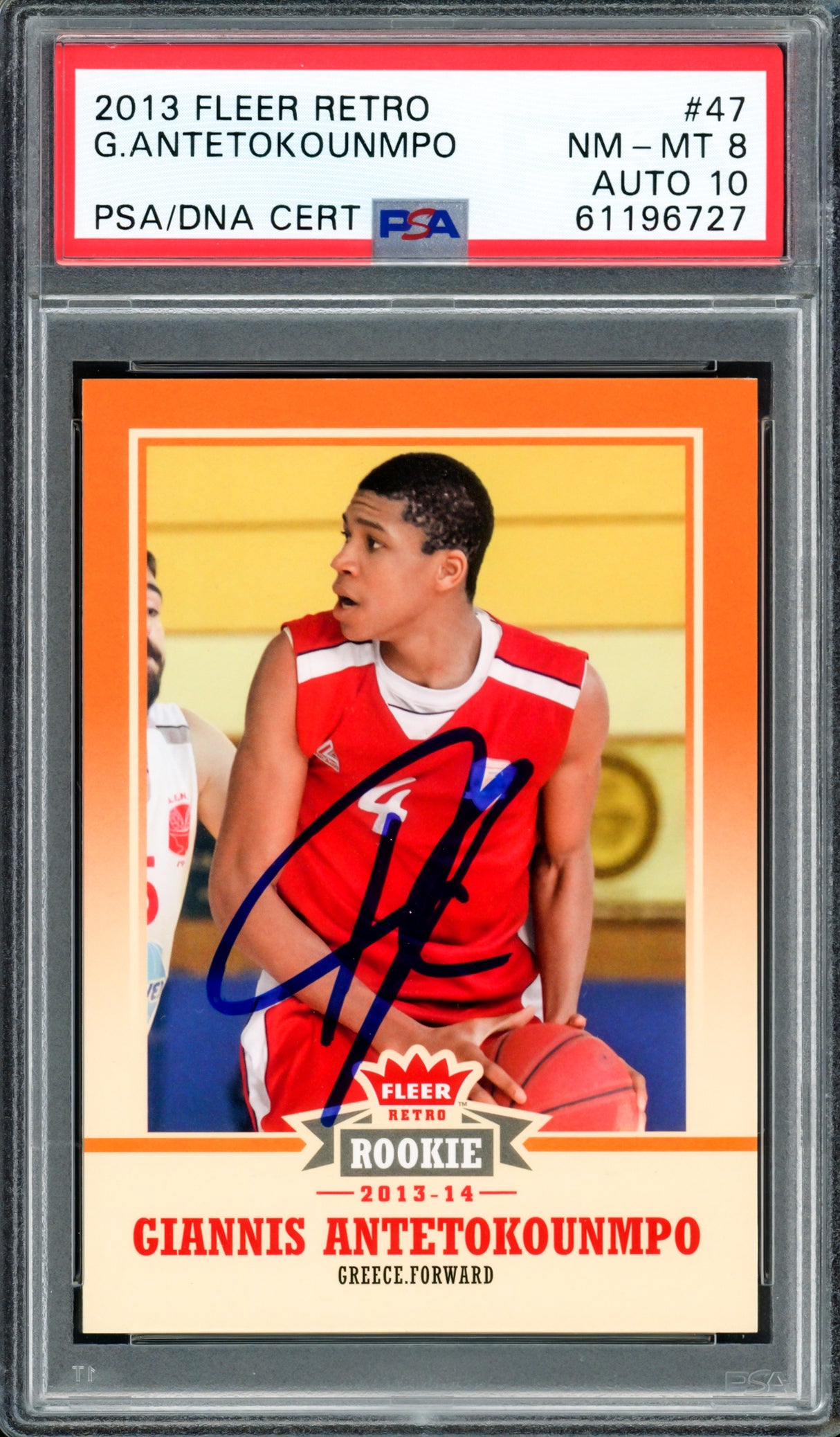 Giannis Antetokounmpo Autographed 2013 Fleer Retro Rookie Card #47 Milwaukee Bucks PSA 8 Auto Grade Gem Mint 10 PSA/DNA #61196727
