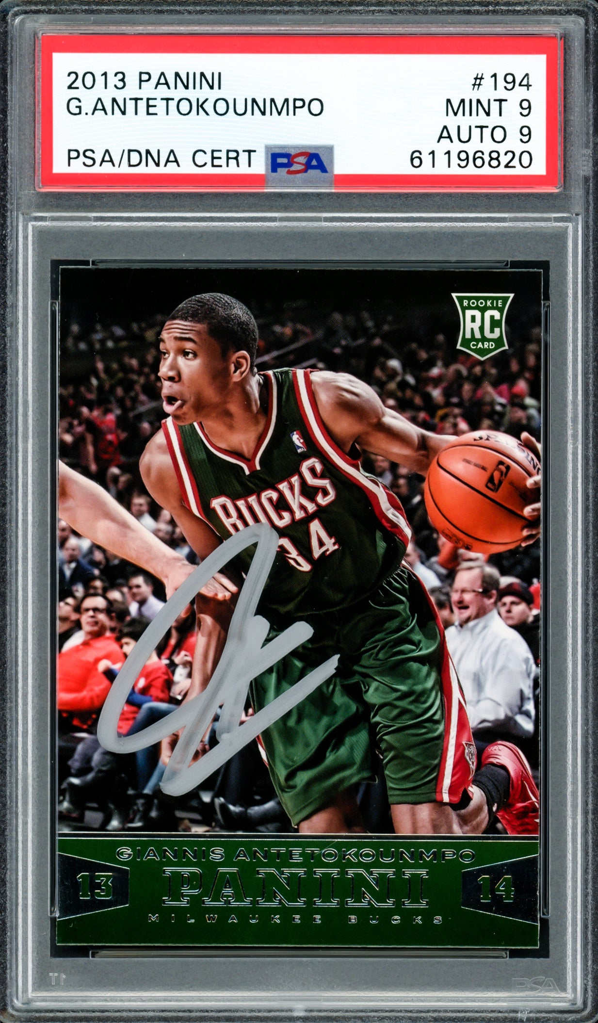 Giannis Antetokounmpo Autographed 2013 Panini Rookie Card #194 Milwaukee Bucks PSA 9 Auto Grade Mint 9 PSA/DNA #61196820