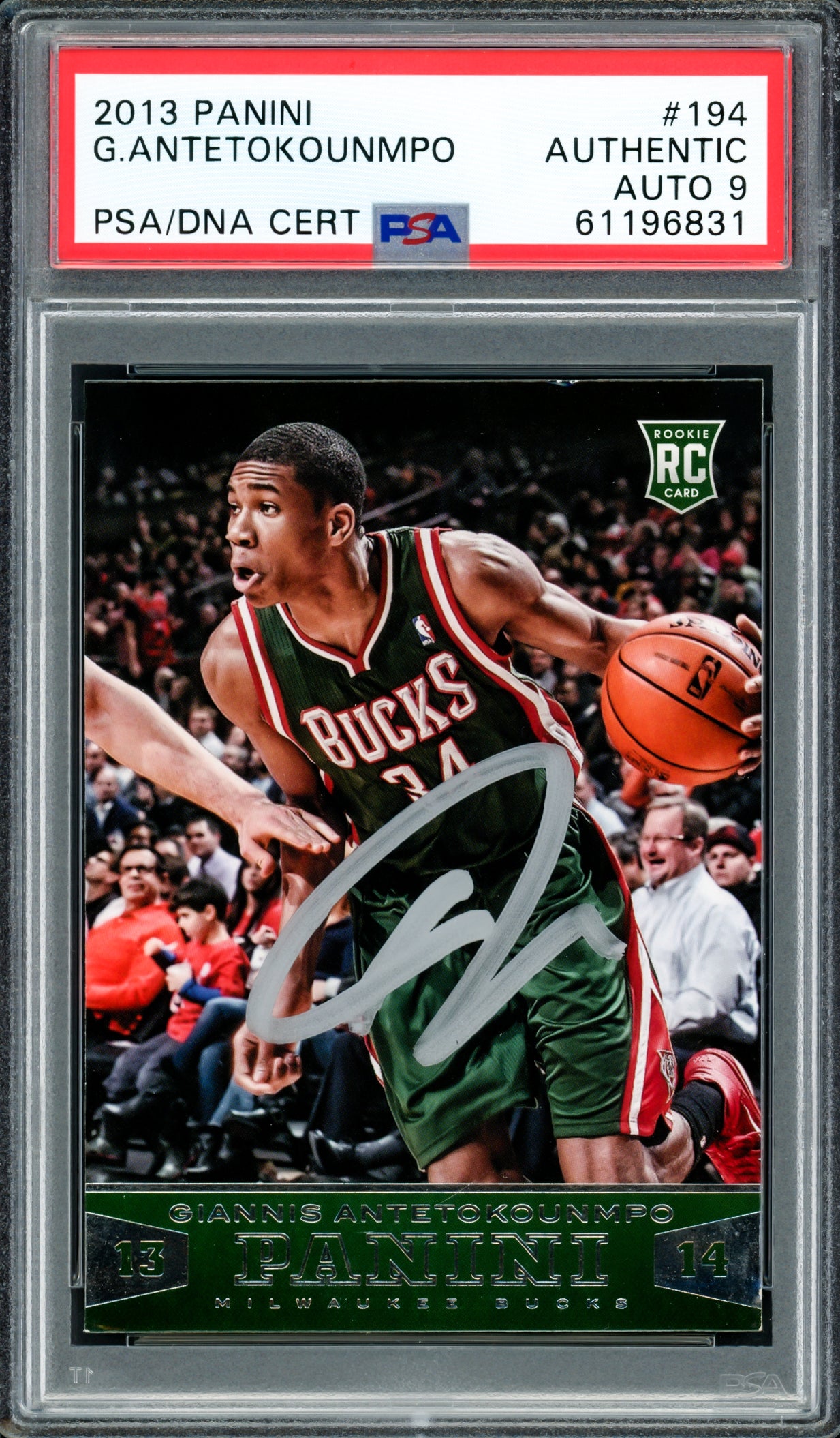 Giannis Antetokounmpo Autographed 2013 Panini Rookie Card #194 Milwaukee Bucks Auto Grade Mint 9 PSA/DNA #61196831