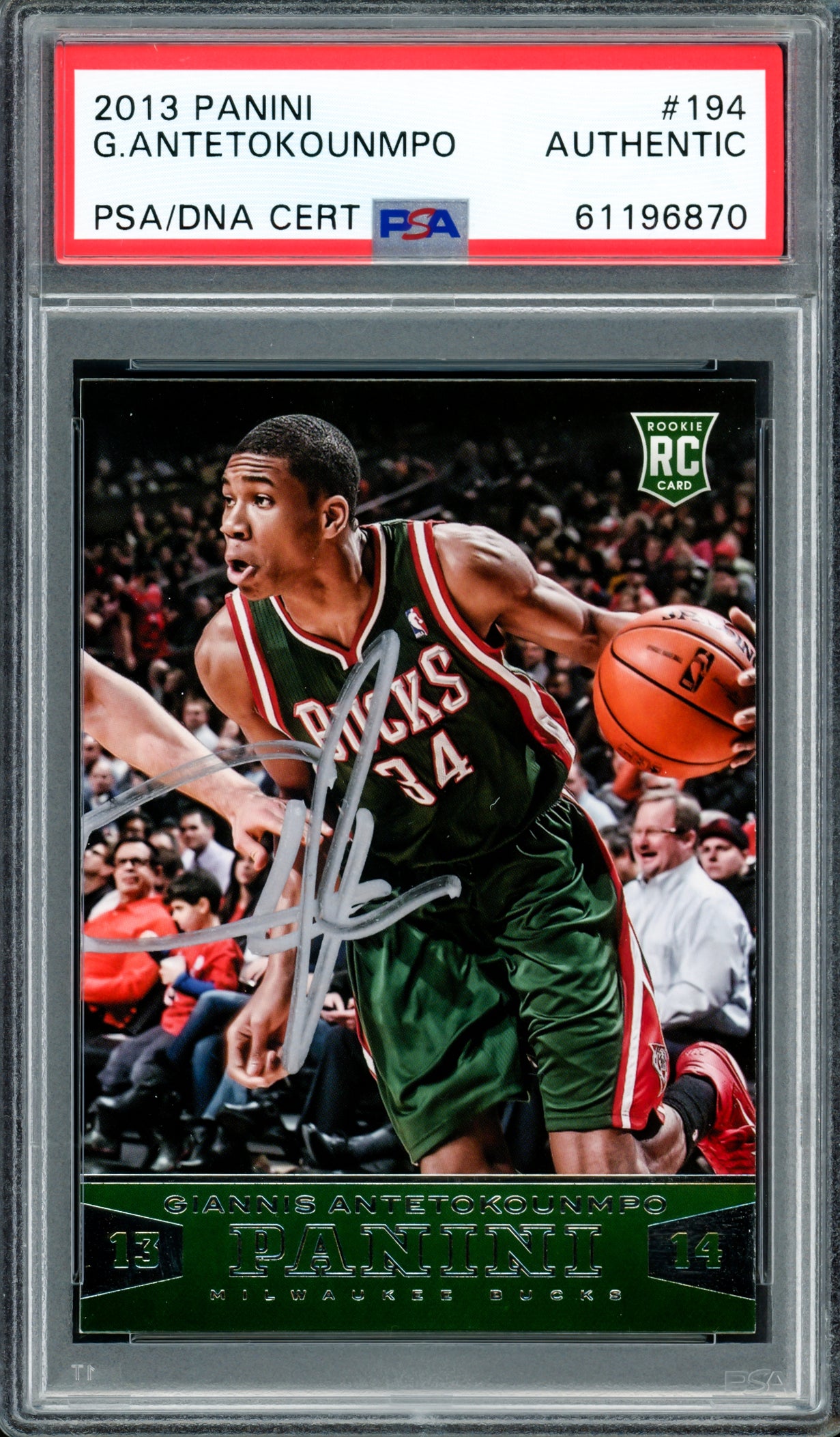 Giannis Antetokounmpo Autographed 2013 Panini Rookie Card #194 Milwaukee Bucks PSA/DNA #61196870