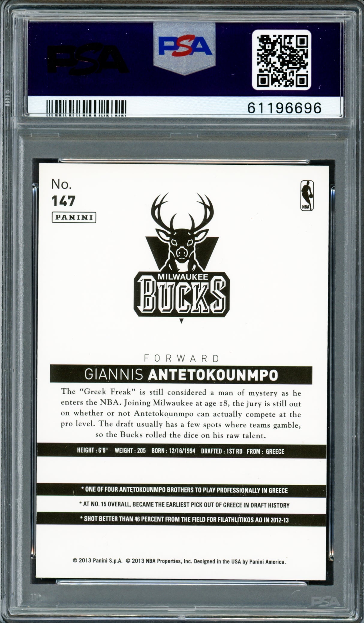 Giannis Antetokounmpo Autographed 2013 Panini NBA China Rookie Card #147 Milwaukee Bucks PSA 9 Auto Grade Mint 9 PSA/DNA #61196696