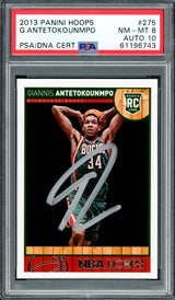 Giannis Antetokounmpo Autographed 2013 Panini Hoops Rookie Card #275 Milwaukee Bucks PSA 8 Auto Grade Gem Mint 10 PSA/DNA #61196743