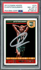 Giannis Antetokounmpo Autographed 2013 Panini Hoops Rookie Card #275 Milwaukee Bucks PSA 8 Auto Grade Gem Mint 10 PSA/DNA #61196734