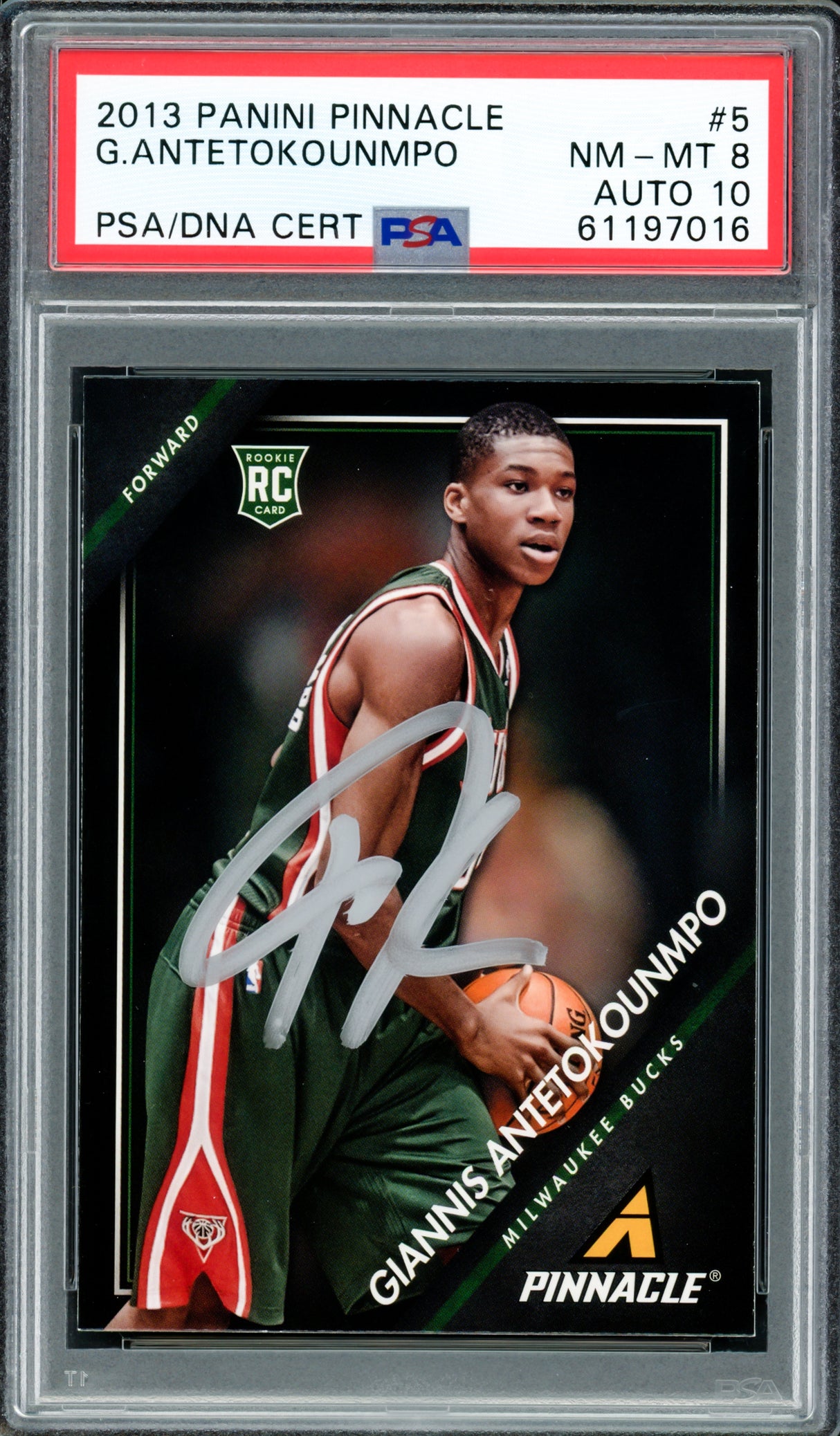 Giannis Antetokounmpo Autographed 2013 Panini Pinnacle Rookie Card #5 Milwaukee Bucks PSA 8 Auto Grade Gem Mint 10 PSA/DNA #61197016