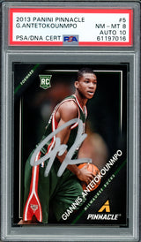 Giannis Antetokounmpo Autographed 2013 Panini Pinnacle Rookie Card #5 Milwaukee Bucks PSA 8 Auto Grade Gem Mint 10 PSA/DNA #61197016