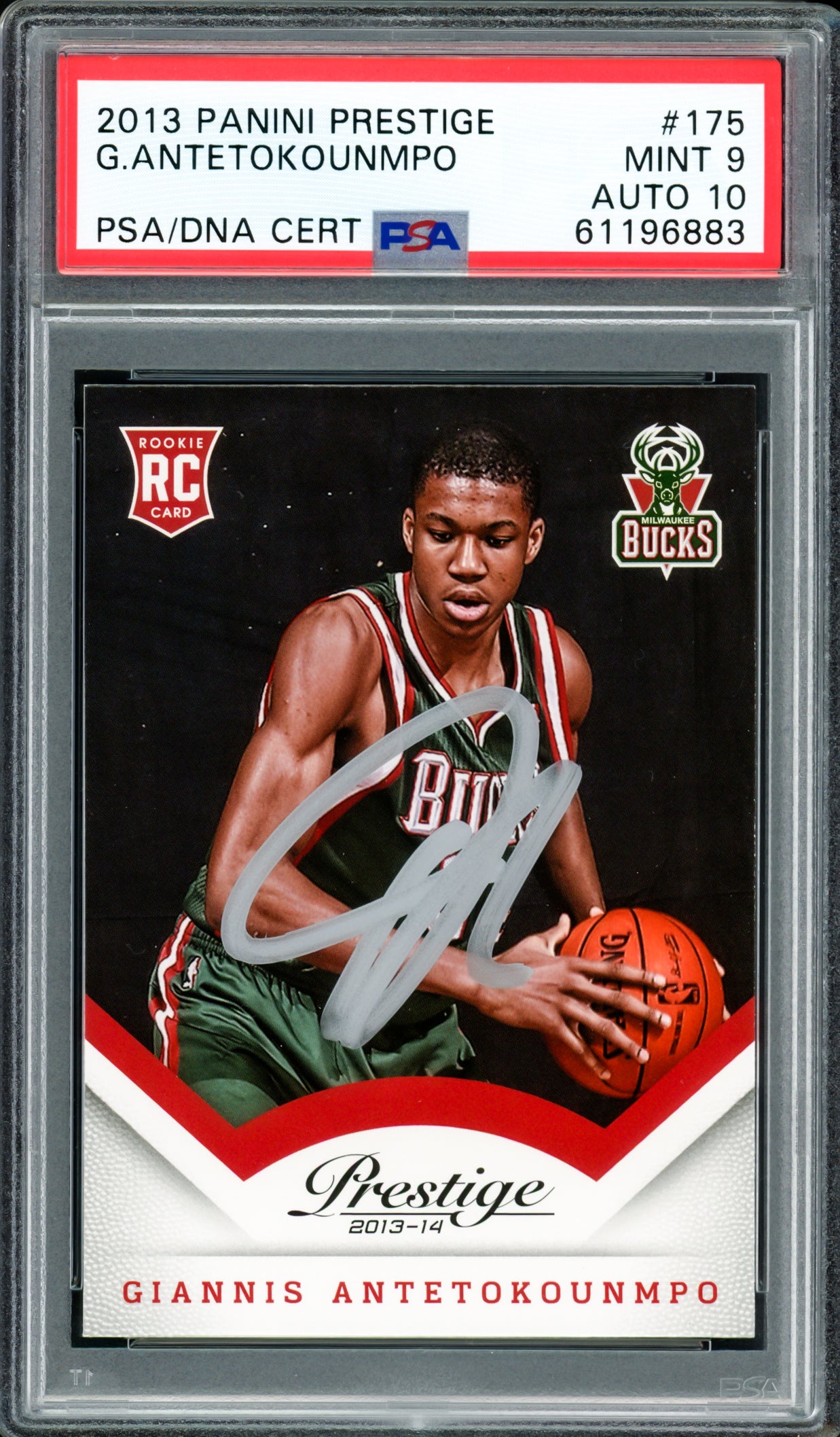 Giannis Antetokounmpo Autographed 2013 Panini Prestige Rookie Card #175 Milwaukee Bucks PSA 9 Auto Grade Gem Mint 10 PSA/DNA #61196883