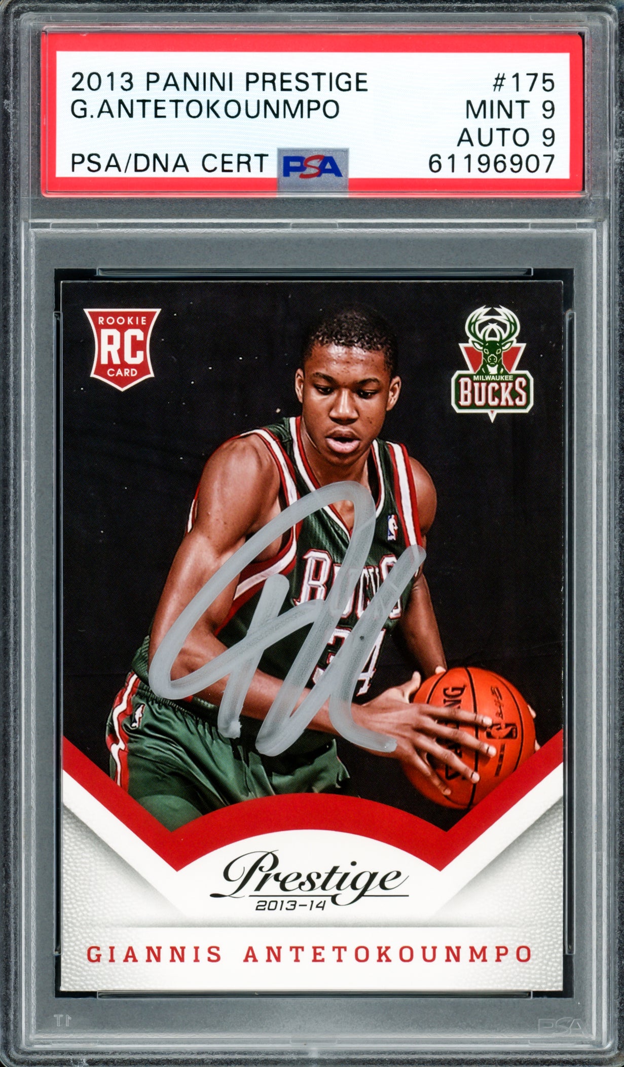 Giannis Antetokounmpo Autographed 2013 Panini Prestige Rookie Card #175 Milwaukee Bucks PSA 9 Auto Grade Mint 9 PSA/DNA #61196907