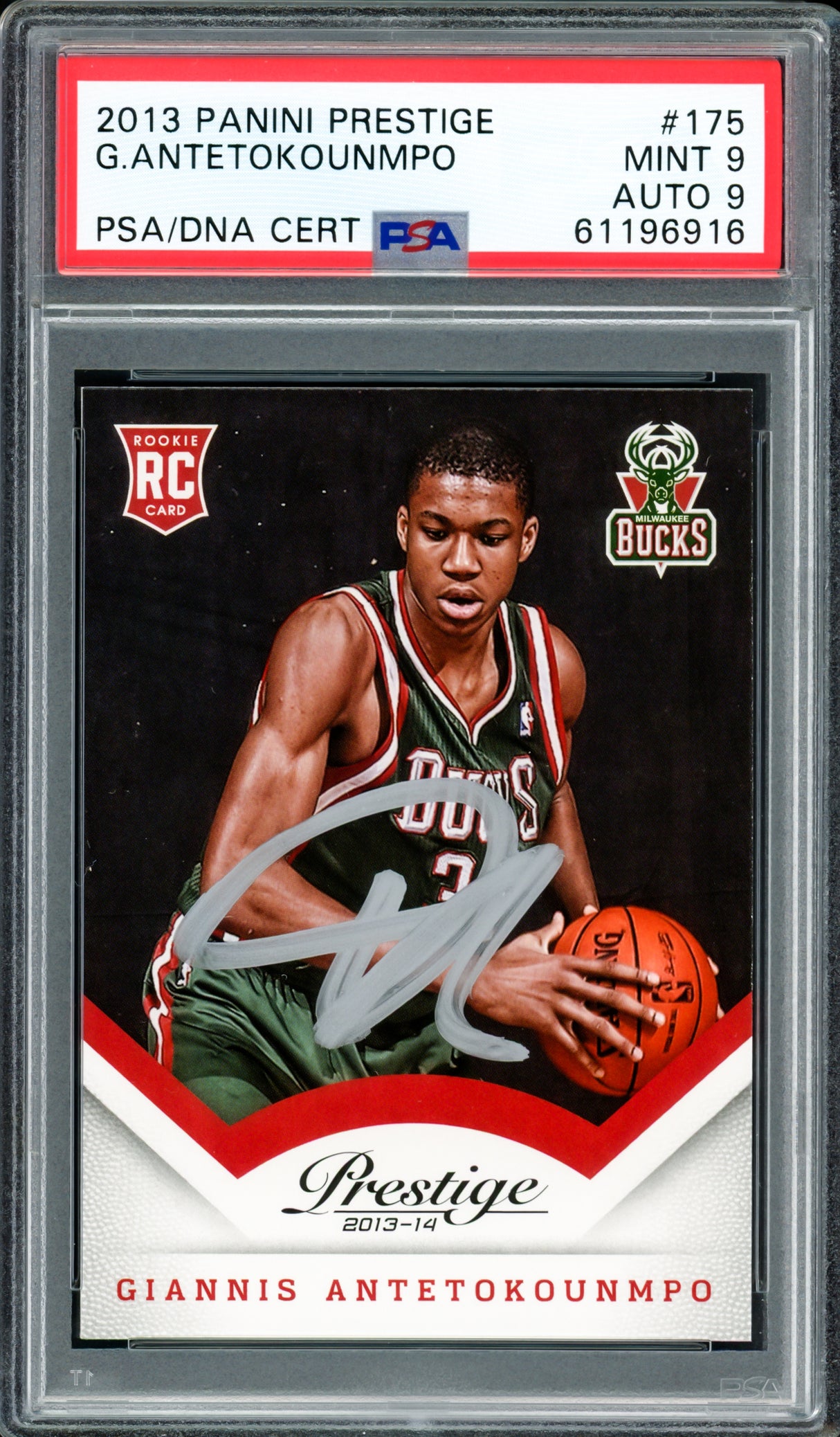 Giannis Antetokounmpo Autographed 2013 Panini Prestige Rookie Card #175 Milwaukee Bucks PSA 9 Auto Grade Mint 9 PSA/DNA #61196916