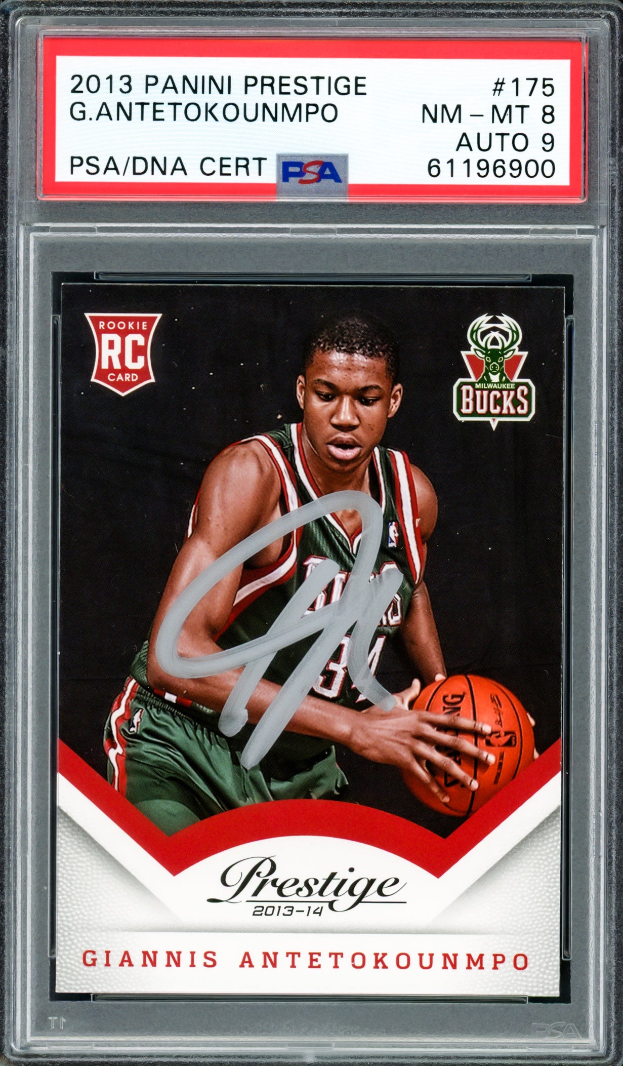 Giannis Antetokounmpo Autographed 2013 Panini Prestige Rookie Card #175 Milwaukee Bucks PSA 8 Auto Grade Mint 9 PSA/DNA #61196900