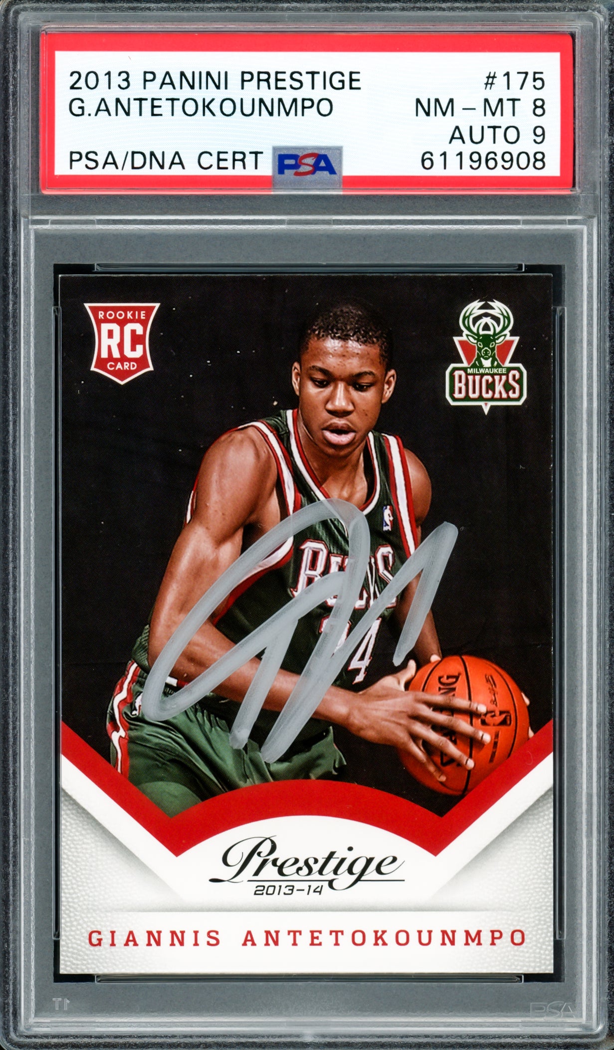 Giannis Antetokounmpo Autographed 2013 Panini Prestige Rookie Card #175 Milwaukee Bucks PSA 8 Auto Grade Mint 9 PSA/DNA #61196908
