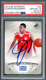 Giannis Antetokounmpo Autographed 2013 SP Authentic Rookie Card #36 Milwaukee Bucks PSA 10 Auto Grade Mint 9 PSA/DNA #61196783