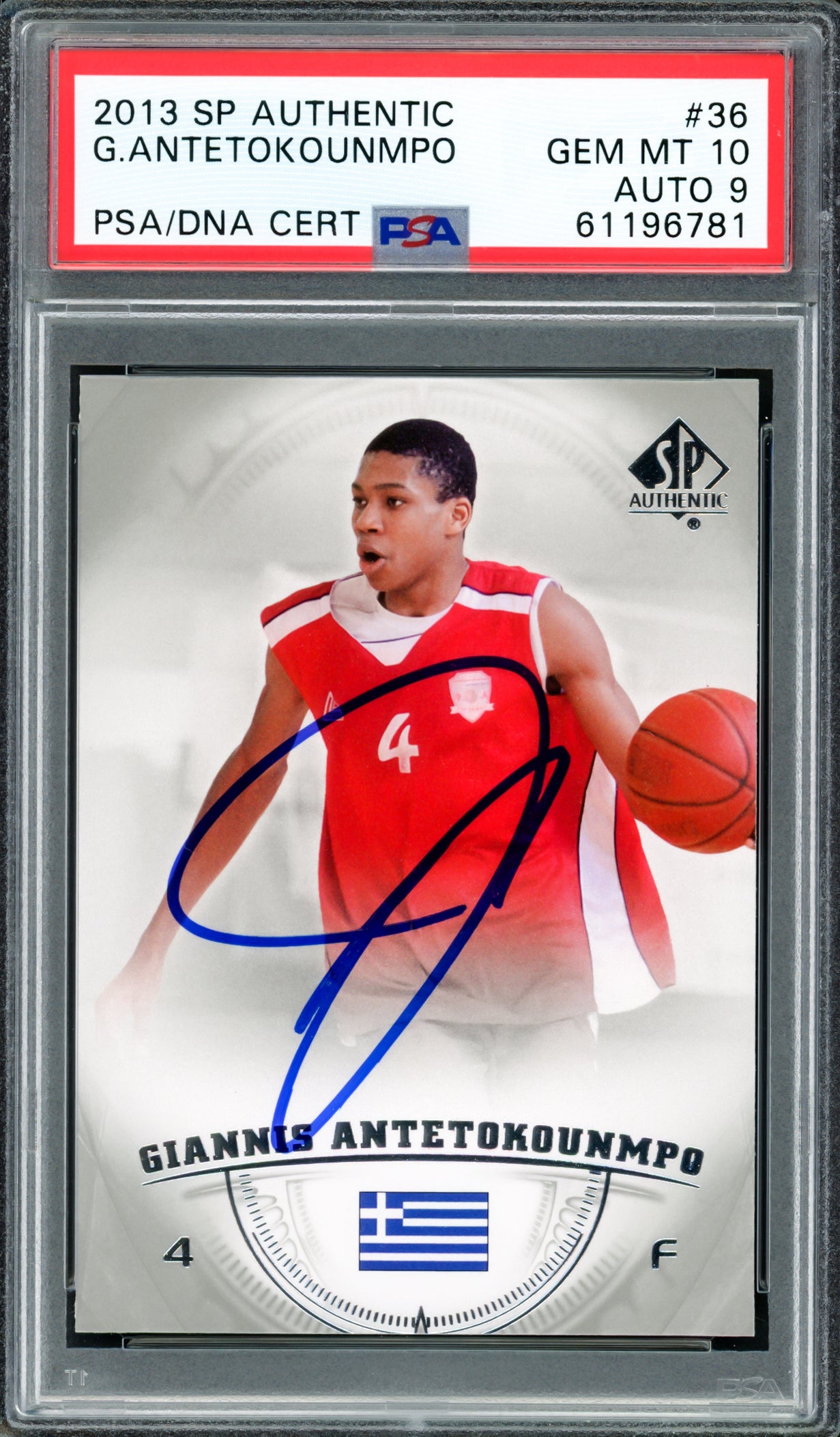 Giannis Antetokounmpo Autographed 2013 SP Authentic Rookie Card #36 Milwaukee Bucks PSA 10 Auto Grade Mint 9 PSA/DNA #61196781