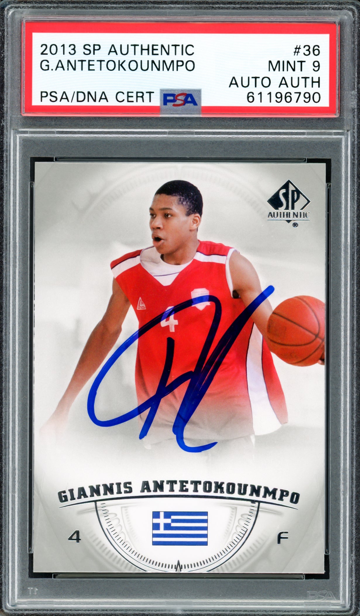 Giannis Antetokounmpo Autographed 2013 SP Authentic Rookie Card #36 Milwaukee Bucks PSA 9 PSA/DNA #61196790