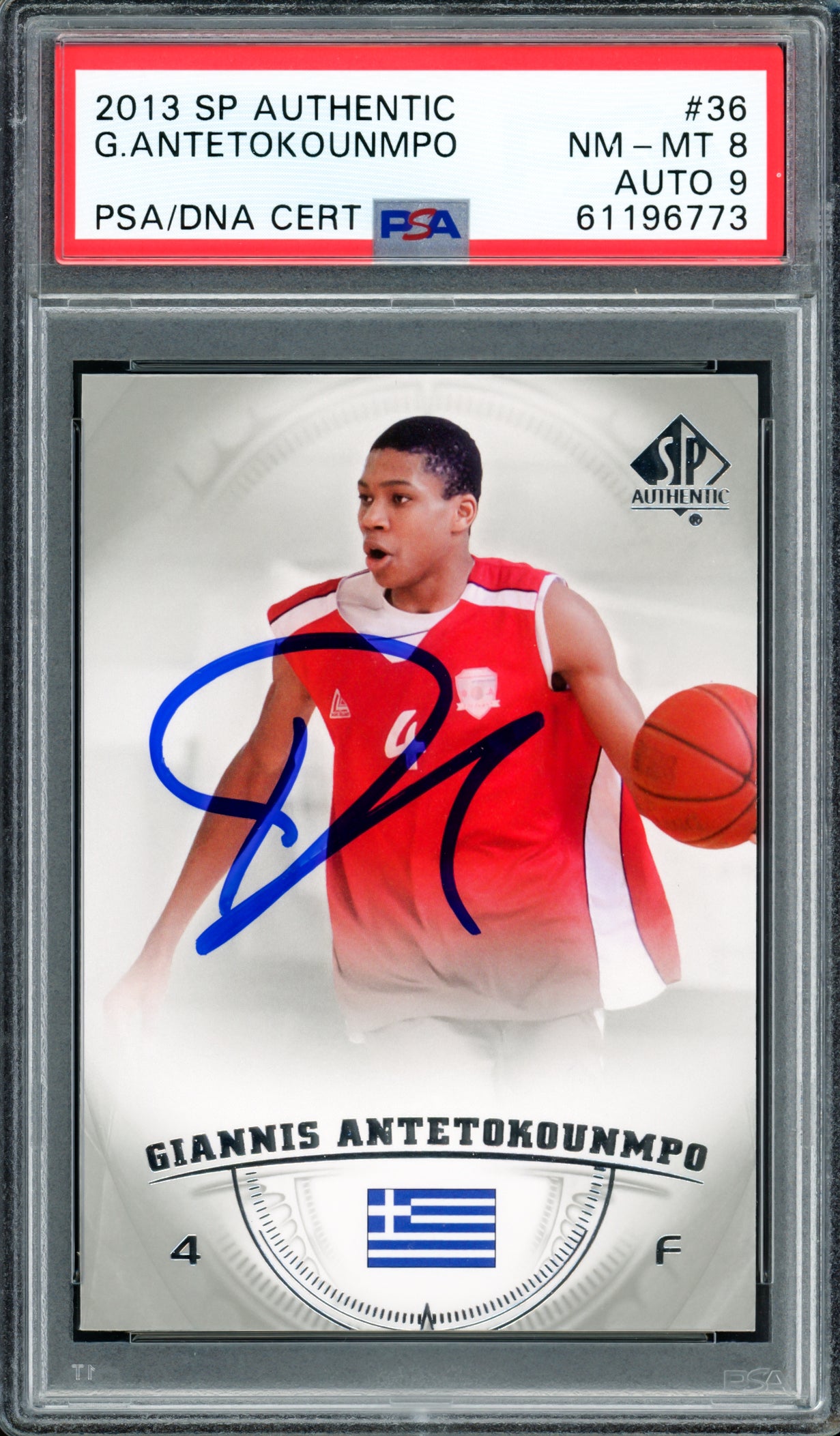 Giannis Antetokounmpo Autographed 2013 SP Authentic Rookie Card #36 Milwaukee Bucks PSA 8 Auto Grade Mint 9 PSA/DNA #61196773