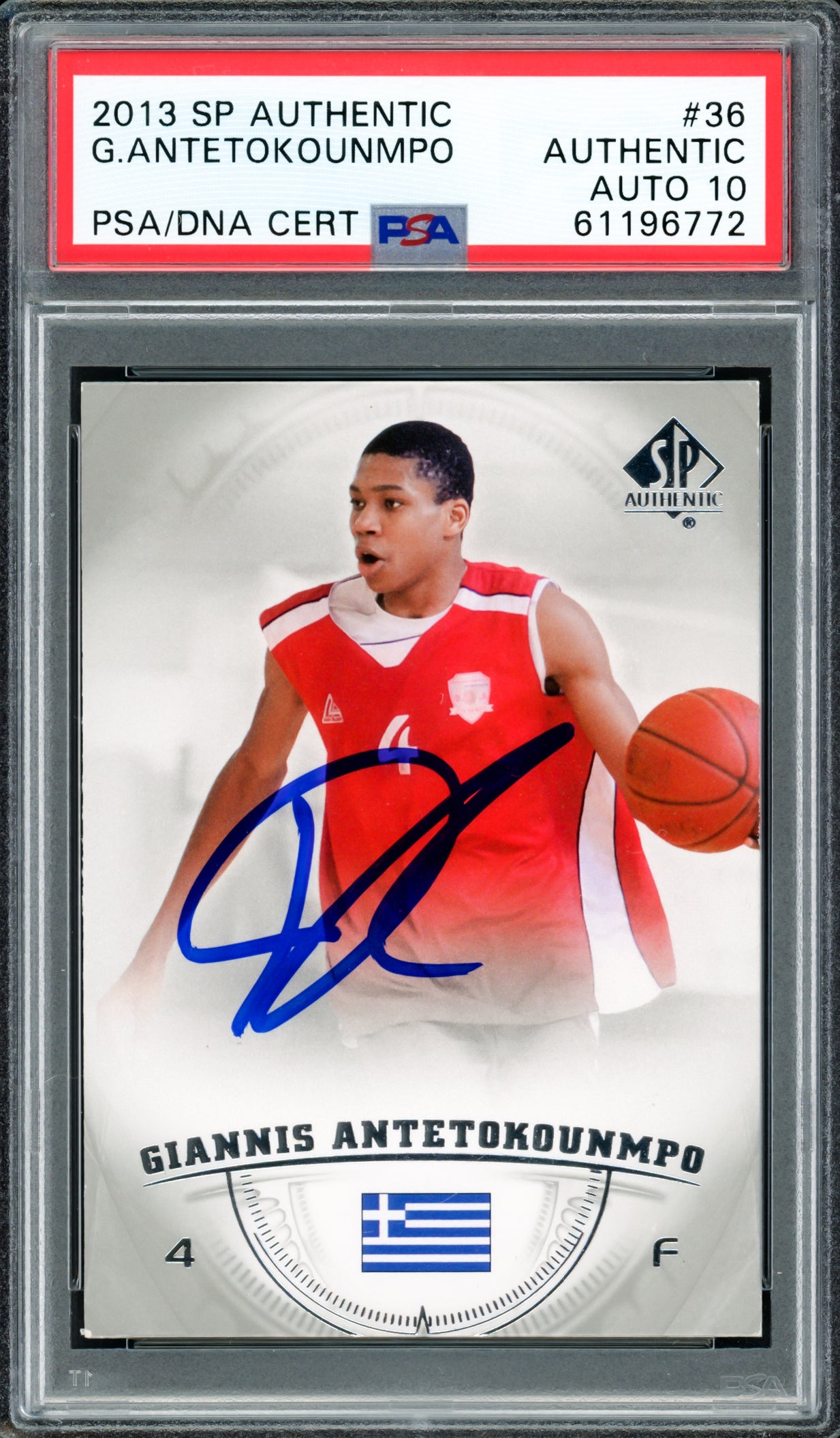 Giannis Antetokounmpo Autographed 2013 SP Authentic Rookie Card #36 Milwaukee Bucks Auto Grade Gem Mint 10 PSA/DNA #61196772
