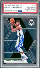 Giannis Antetokounmpo Autographed 2019 Panini Mosaic Card #75 Milwaukee Bucks PSA 8 PSA/DNA #61197186