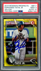 Fernando Tatis Jr. Autographed 2016 Bowman Prospects Yellow Rookie Card #BP17 San Diego Padres PSA 9 Auto Grade Gem Mint 10 PSA/DNA #62841183