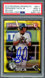 Fernando Tatis Jr. Autographed 2016 Bowman Prospects Yellow Rookie Card #BP17 San Diego Padres PSA 9 Auto Grade Mint 9 PSA/DNA #62841182