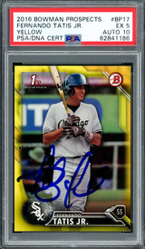Fernando Tatis Jr. Autographed 2016 Bowman Prospects Yellow Rookie Card #BP17 San Diego Padres PSA 5 Auto Grade Gem Mint 10 PSA/DNA #62841186
