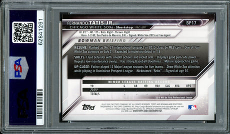 Fernando Tatis Jr. Autographed 2016 Bowman Prospects Rookie Card #BP17 San Diego Padres PSA 9 Auto Grade Gem Mint 10 PSA/DNA #62841261