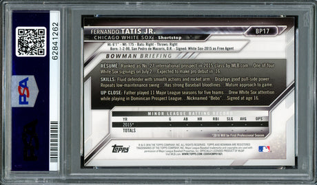 Fernando Tatis Jr. Autographed 2016 Bowman Prospects Rookie Card #BP17 San Diego Padres PSA 9 Auto Grade Gem Mint 10 PSA/DNA #62841262
