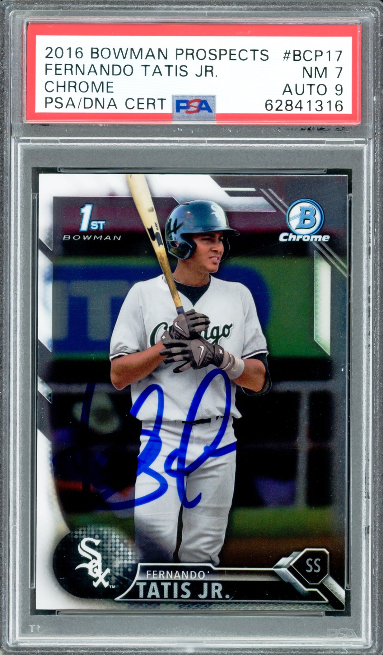 Fernando Tatis Jr. Autographed 2016 Bowman Chrome Prospects Rookie Card #BCP17 San Diego Padres PSA 7 Auto Grade Mint 9 PSA/DNA #62841316
