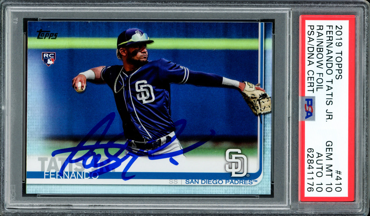 Fernando Tatis Jr. Autographed 2019 Topps Rainbow Foil Rookie Card #410 San Diego Padres PSA 10 Auto Grade Gem Mint 10 Pop 1 PSA/DNA #62841176