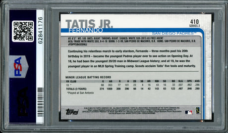 Fernando Tatis Jr. Autographed 2019 Topps Rainbow Foil Rookie Card #410 San Diego Padres PSA 10 Auto Grade Gem Mint 10 Pop 1 PSA/DNA #62841176