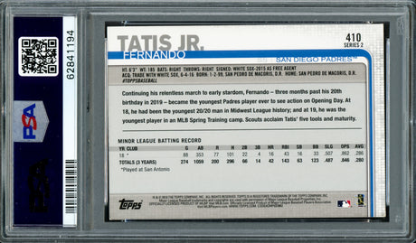 Fernando Tatis Jr. Autographed 2019 Topps Complete Set All Star Rookie Card #410 San Diego Padres PSA 8 Auto Grade Gem Mint 10 PSA/DNA #62841194