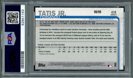 Fernando Tatis Jr. Autographed 2019 Topps Vintage Stock Rookie Card #410 San Diego Padres PSA 9 Auto Grade Gem Mint 10 Highest Graded PSA/DNA #62841193