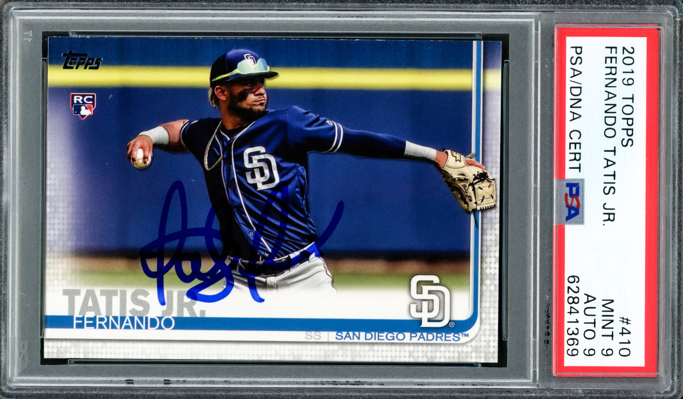 Fernando Tatis Jr. Autographed 2019 Topps Rookie Card #410 San Diego Padres PSA 9 Auto Grade Mint 9 PSA/DNA #62841369