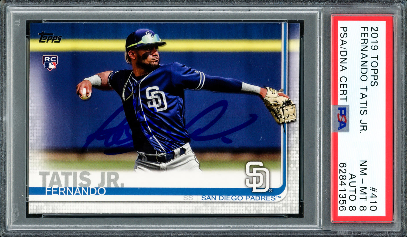 Fernando Tatis Jr. Autographed 2019 Topps Rookie Card #410 San Diego Padres PSA 8 Auto Grade Near Mint/Mint 8 PSA/DNA #62841356