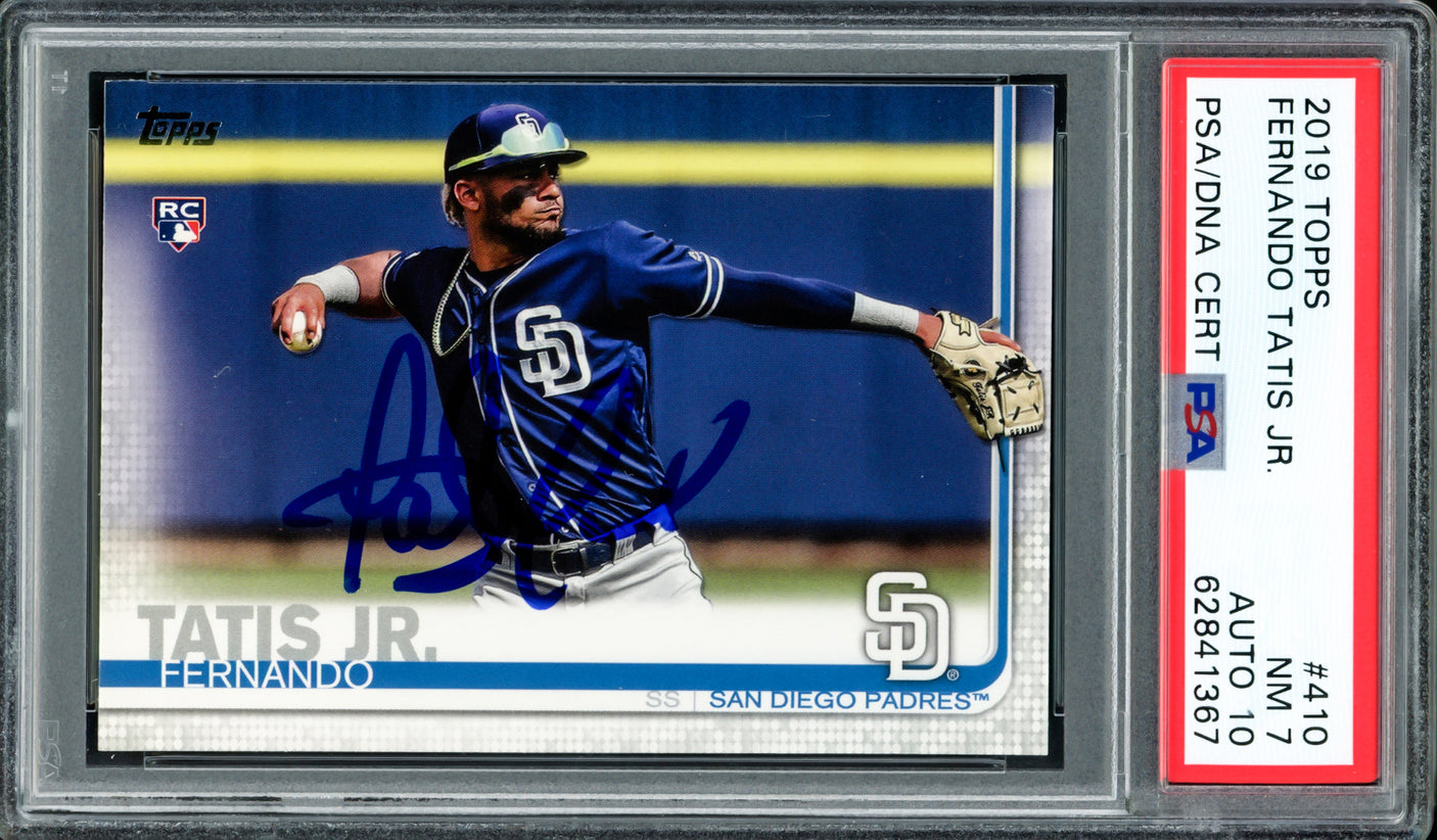 Fernando Tatis Jr. Autographed 2019 Topps Rookie Card #410 San Diego Padres PSA 7 Auto Grade Gem Mint 10 PSA/DNA #62841367