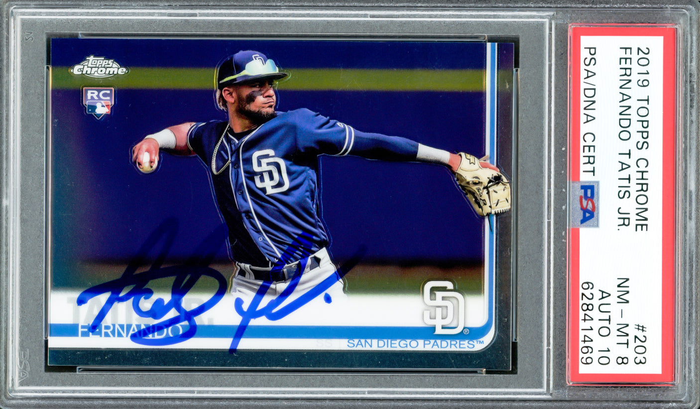 Fernando Tatis Jr. Autographed 2019 Topps Chrome Rookie Card #203 San Diego Padres PSA 8 Auto Grade Gem Mint 10 PSA/DNA #62841469